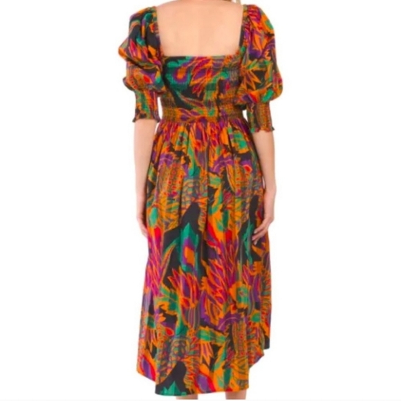 House OF HARLOW 1960 Meadow Print Ballon Sleeve Smoked Waist Midi Dress sz Large - Picture 2 of 15